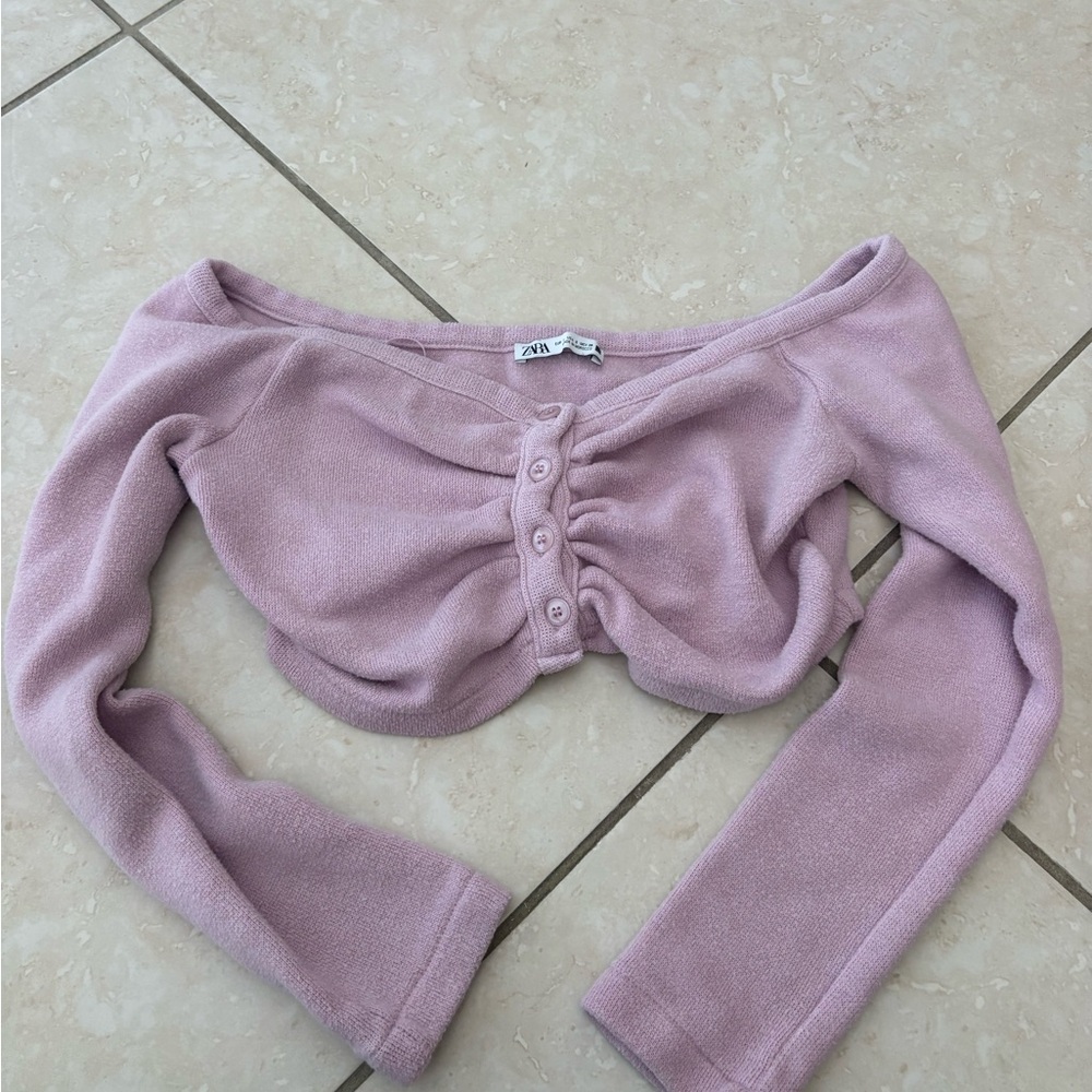 ZARA Pastel Lilac Button-Up Knit Cardigan
